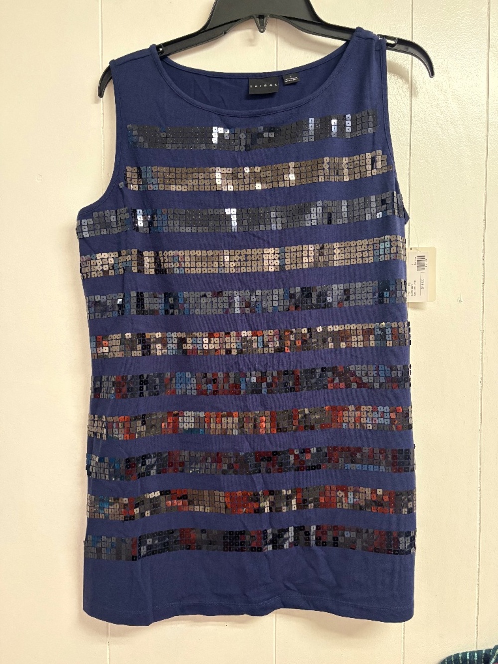 Tribal Blue Sequin Tank Top NWT